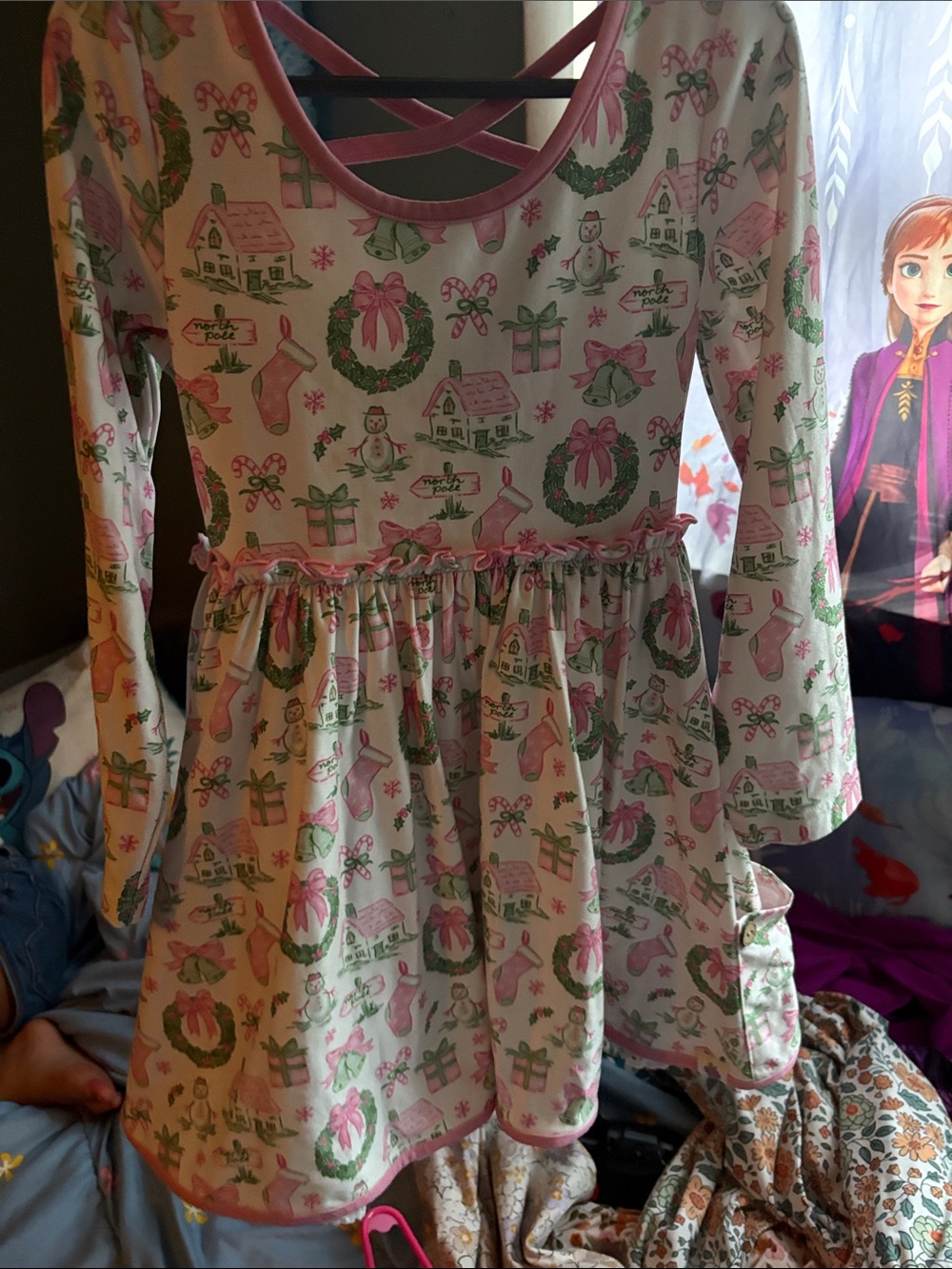 cheeky plum White Dress with Pink & Green Holiday Print